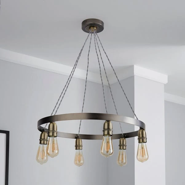 Dunelm Marsden Industrial 6 Light Hoop Antique Brass Ceiling Fitting 2 Dunelm Marsden Industrial 6 Light Hoop Antique Brass Ceiling Fitting - Image 2
