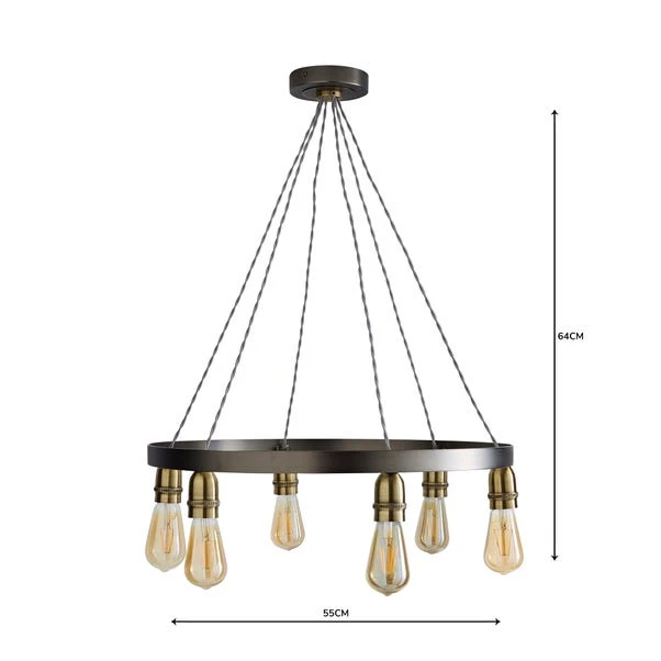 Dunelm Marsden Industrial 6 Light Hoop Antique Brass Ceiling Fitting 5 Dunelm Marsden Industrial 6 Light Hoop Antique Brass Ceiling Fitting - Image 5