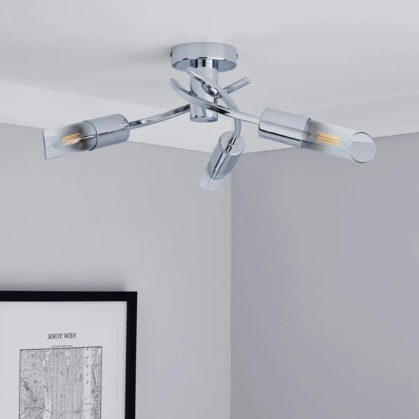 Dunelm Corvus 3 Light Chrome Semi-Flush Ceiling Fitting 2 Dunelm Corvus 3 Light Chrome Semi-Flush Ceiling Fitting - Image 2