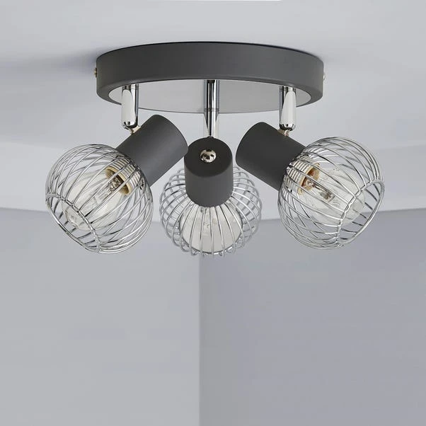 Dunelm Mattia 3 Light Wire Cage Matt Grey Spotlight 2 Dunelm Mattia 3 Light Wire Cage Matt Grey Spotlight - Image 2