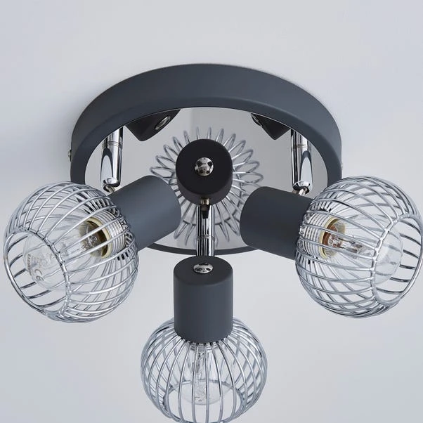 Dunelm Mattia 3 Light Wire Cage Matt Grey Spotlight 4 Dunelm Mattia 3 Light Wire Cage Matt Grey Spotlight - Image 4