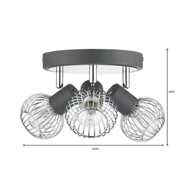 Dunelm Mattia 3 Light Wire Cage Matt Grey Spotlight 6 Dunelm Mattia 3 Light Wire Cage Matt Grey Spotlight - Image 6