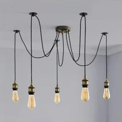 Alternative view of Dunelm Logan 5 Light Spider Antique Brass Industrial Cluster Flex Fitting
