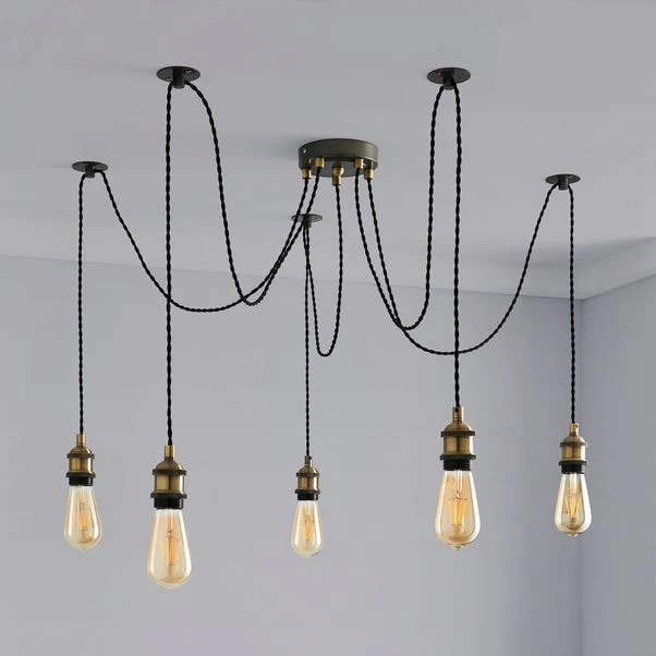 Dunelm Logan 5 Light Spider Antique Brass Industrial Cluster Flex Fitting 2 Dunelm Logan 5 Light Spider Antique Brass Industrial Cluster Flex Fitting - Image 2