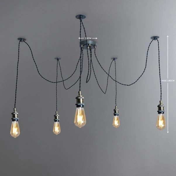 Dunelm Logan 5 Light Spider Antique Brass Industrial Cluster Flex Fitting 5 Dunelm Logan 5 Light Spider Antique Brass Industrial Cluster Flex Fitting - Image 5