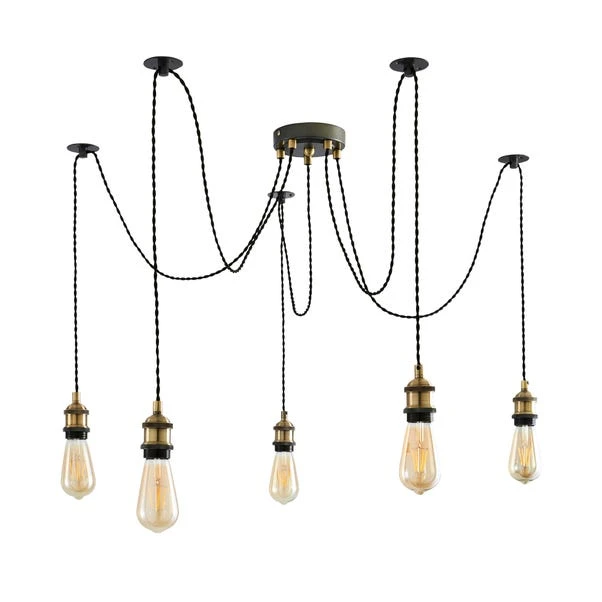 Dunelm Logan 5 Light Spider Antique Brass Industrial Cluster Flex Fitting 6 Dunelm Logan 5 Light Spider Antique Brass Industrial Cluster Flex Fitting - Image 6