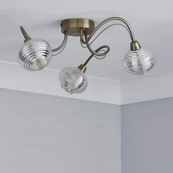 Dunelm Temossi 3 Light Mercury Glass Semi-Flush Ceiling Fitting 2 Dunelm Temossi 3 Light Mercury Glass Semi-Flush Ceiling Fitting - Image 2