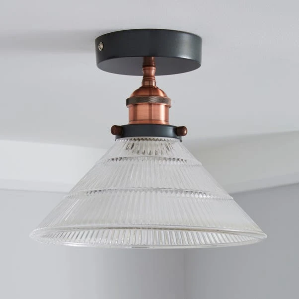 Dunelm Logan 1 Light Pendant Glass Industrial Semi-Flush Ceiling Fitting 2 Dunelm Logan 1 Light Pendant Glass Industrial Semi-Flush Ceiling Fitting - Image 2
