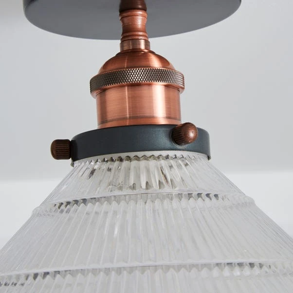 Dunelm Logan 1 Light Pendant Glass Industrial Semi-Flush Ceiling Fitting 3 Dunelm Logan 1 Light Pendant Glass Industrial Semi-Flush Ceiling Fitting - Image 3