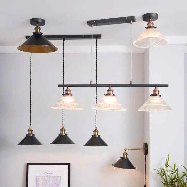 Dunelm Logan 1 Light Pendant Glass Industrial Semi-Flush Ceiling Fitting 6 Dunelm Logan 1 Light Pendant Glass Industrial Semi-Flush Ceiling Fitting - Image 6