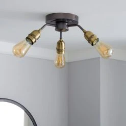 Dunelm Marsden 3 Light Antique Brass Industrial Semi-Flush Ceiling Fitting 7 Dunelm Marsden 3 Light Antique Brass Industrial Semi-Flush Ceiling Fitting -Lava Lamp Shop 1000158476 alt01