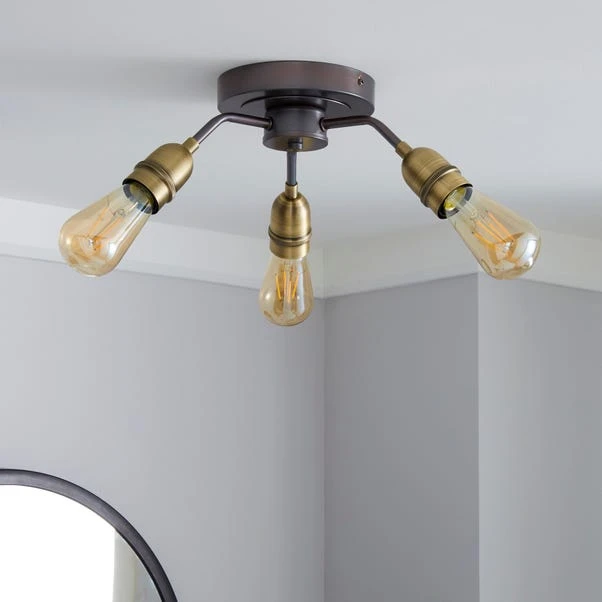 Dunelm Marsden 3 Light Antique Brass Industrial Semi-Flush Ceiling Fitting 2 Dunelm Marsden 3 Light Antique Brass Industrial Semi-Flush Ceiling Fitting - Image 2