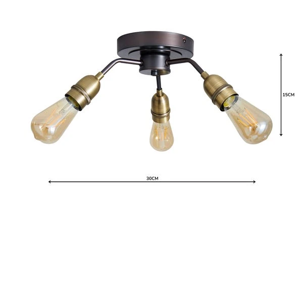 Dunelm Marsden 3 Light Antique Brass Industrial Semi-Flush Ceiling Fitting 5 Dunelm Marsden 3 Light Antique Brass Industrial Semi-Flush Ceiling Fitting - Image 5