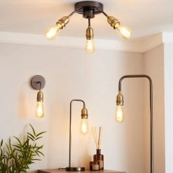 Dunelm Marsden 3 Light Antique Brass Industrial Semi-Flush Ceiling Fitting 11 Dunelm Marsden 3 Light Antique Brass Industrial Semi-Flush Ceiling Fitting -Lava Lamp Shop 1000158476 alt08