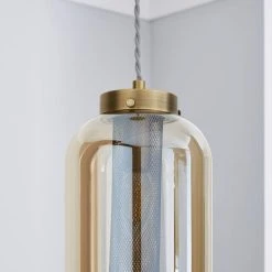 Dunelm Safi Mesh 1 Light Pendant Ceiling Fitting Antique Brass -Lava Lamp Shop 1000183034 alt02