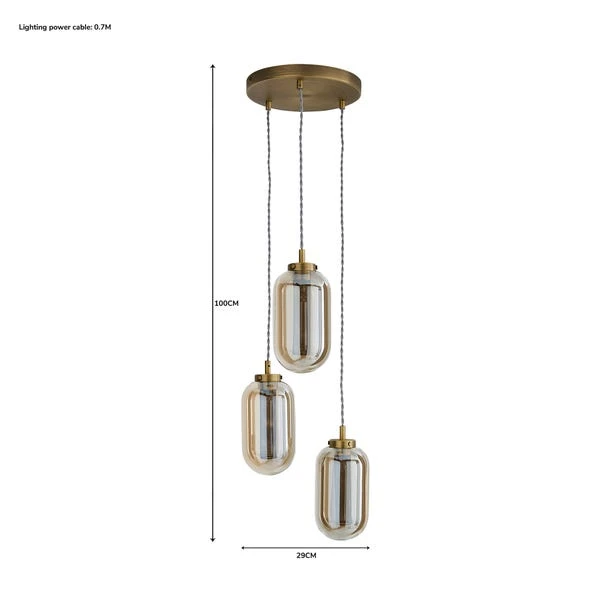 Dunelm Safi Mesh Detail 3 Cluster Ceiling Fitting Antique Brass 6 Dunelm Safi Mesh Detail 3 Cluster Ceiling Fitting Antique Brass - Image 6