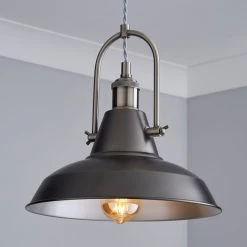 Dunelm Lucas Industrial 1 Light Pendant Pewter Ceiling Fitting