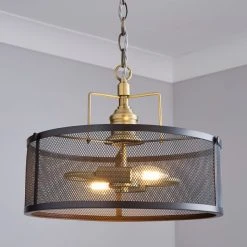 Dunelm Kalix 2 Light Mesh Black Gold Ceiling Fitting