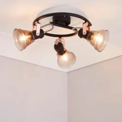 Dunelm Milas 3 Light Black Industrial Semi-Flush Ceiling Fitting