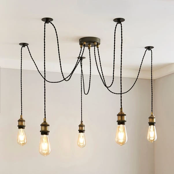 Dunelm Logan 5 Light Spider Antique Brass Industrial Cluster Flex Fitting 1 Dunelm Logan 5 Light Spider Antique Brass Industrial Cluster Flex Fitting
