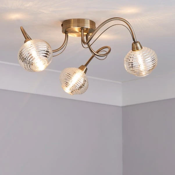 Dunelm Temossi 3 Light Mercury Glass Semi-Flush Ceiling Fitting 1 Dunelm Temossi 3 Light Mercury Glass Semi-Flush Ceiling Fitting