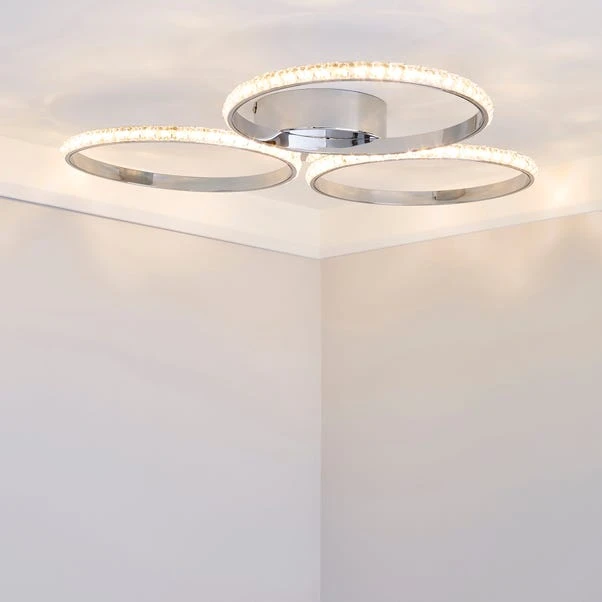 Dunelm Oraylia 3 Light Integrated LED Hoops Jewel Chrome Ceiling Fitting 1 Dunelm Oraylia 3 Light Integrated LED Hoops Jewel Chrome Ceiling Fitting