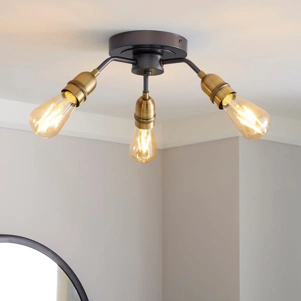 Dunelm Marsden 3 Light Antique Brass Industrial Semi-Flush Ceiling Fitting 1 Dunelm Marsden 3 Light Antique Brass Industrial Semi-Flush Ceiling Fitting