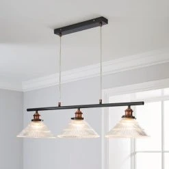 Dunelm Logan 3 Light Bar Glass Diner Industrial Ceiling Fitting