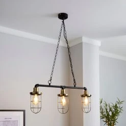 Dunelm Milas Pipe Industrial 3 Light Bar Black Diner Ceiling Fitting
