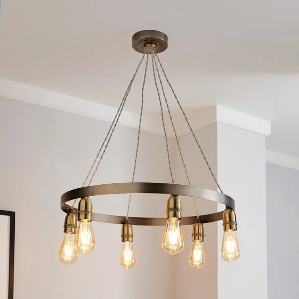 Dunelm Marsden Industrial 6 Light Hoop Antique Brass Ceiling Fitting 1 Dunelm Marsden Industrial 6 Light Hoop Antique Brass Ceiling Fitting