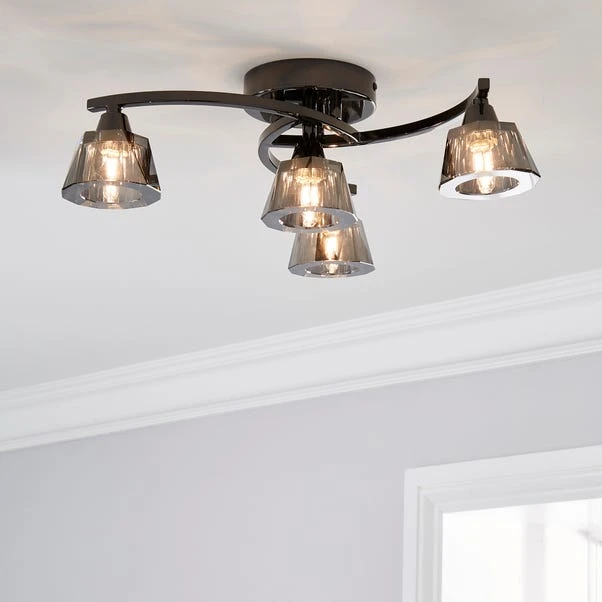 Dunelm Vanessa Smoked 4 Light Flush Ceiling Fitting 1 Dunelm Vanessa Smoked 4 Light Flush Ceiling Fitting