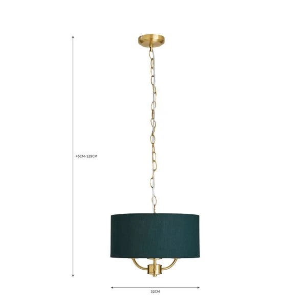 Dunelm Preston Gold Green 3 Light Pendant Fitting - Image 5