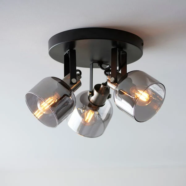 Dunelm Palazzo 3 Light Smoked Glass Spotlight 1 Dunelm Palazzo 3 Light Smoked Glass Spotlight