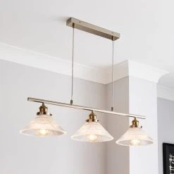 Dunelm Logan Glass 3 Light Nickel Diner Ceiling Fitting