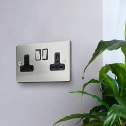 Status 2 Gang 13 Amp Stainless Steel Wall Socket