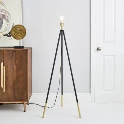 Dunelm Santos Tripod Black Gold Floor Lamp Base