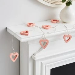 Dunelm Pink Wooden Heart LED String Lights