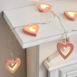 Alternative view of Dunelm Pink Wooden Heart LED String Lights
