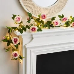 Dunelm Green Leaf And Rose LED String Lights