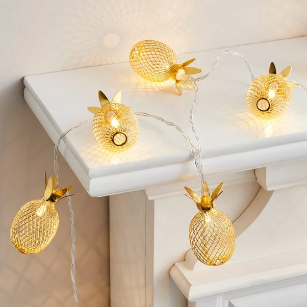 Dunelm Gold Metal Mesh Pineapple LED String Lights 3 Dunelm Gold Metal Mesh Pineapple LED String Lights - Image 3