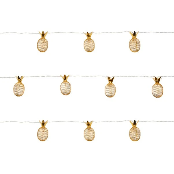 Dunelm Gold Metal Mesh Pineapple LED String Lights 5 Dunelm Gold Metal Mesh Pineapple LED String Lights - Image 5