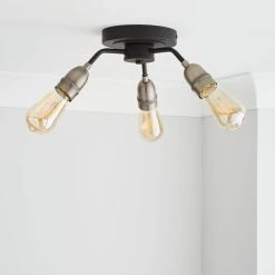 Dunelm Marsden 3 Light Semi Flush Ceiling Fitting, Black And Nickel -Lava Lamp Shop 30798587 alt01