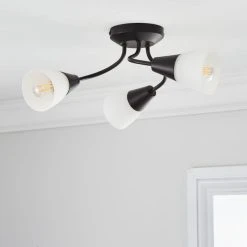 Alternative view of Dunelm Ordway Frosted 3 Light Black Ceiling Fitting