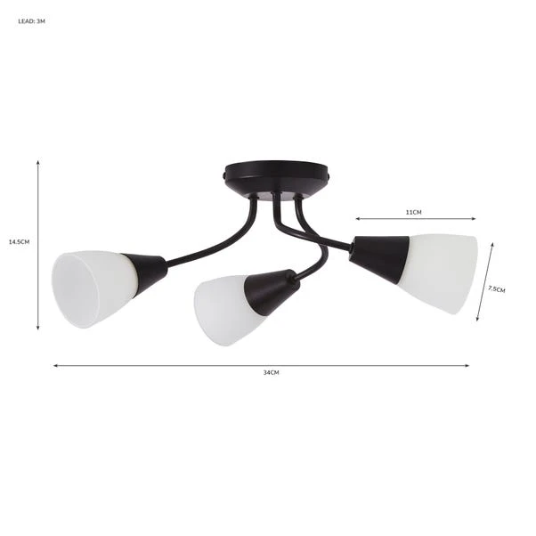 Dunelm Ordway Frosted 3 Light Black Ceiling Fitting 4 Dunelm Ordway Frosted 3 Light Black Ceiling Fitting - Image 4